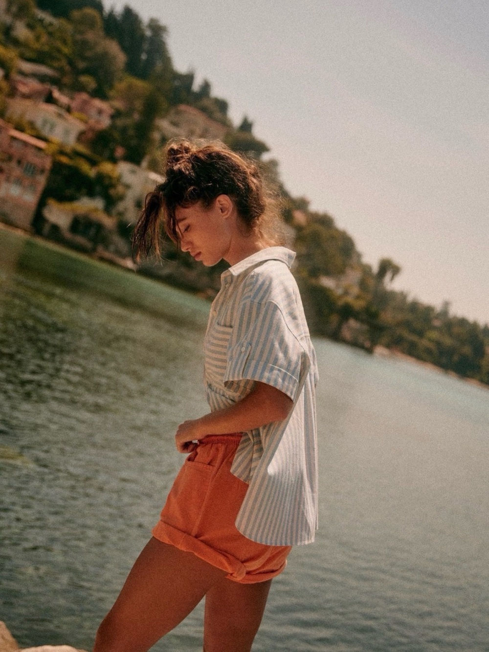 Sezane Laurine Button Down in Ecru/Blue Stripe